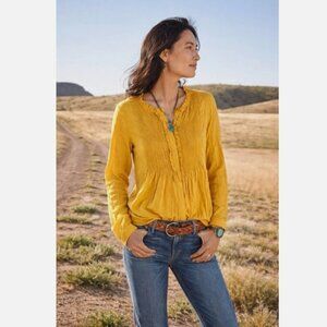 Sundance Sera Ruffle Tunic Pinktuck Blouse Medium Mustard YL Boho Cottagecore